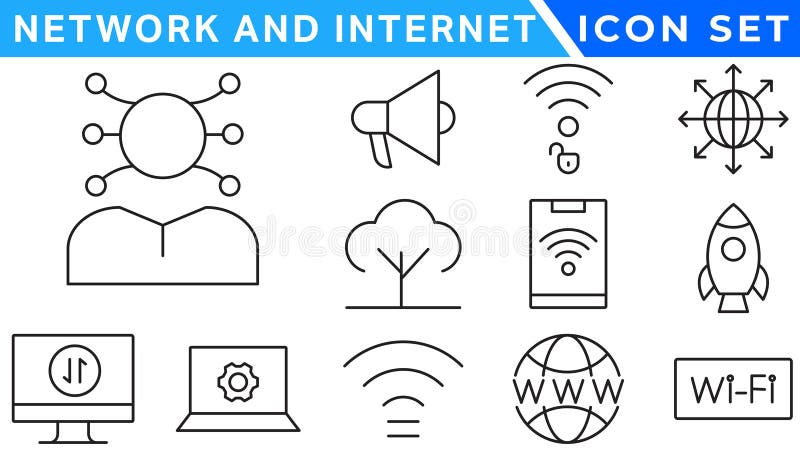 Network and Internet outline icons. linear icon collection for online, computer, network, website, server, web design, hardware royalty free illustration