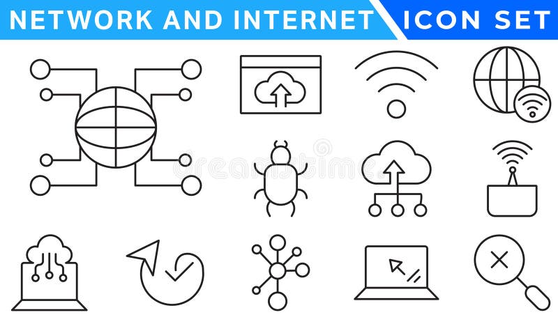 Network and Internet outline icons. linear icon collection for online, computer, network, website, server, web design, hardware royalty free illustration