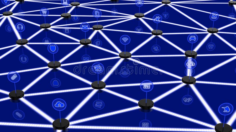 Network of internet of things with different nodes stock illustration