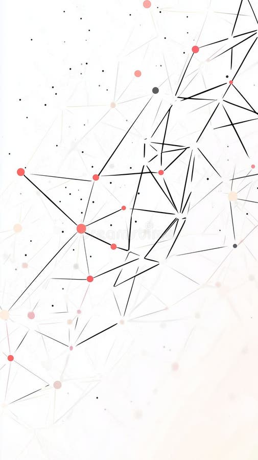 Network of lines connecting red and black dots creating a complex structure stock illustration