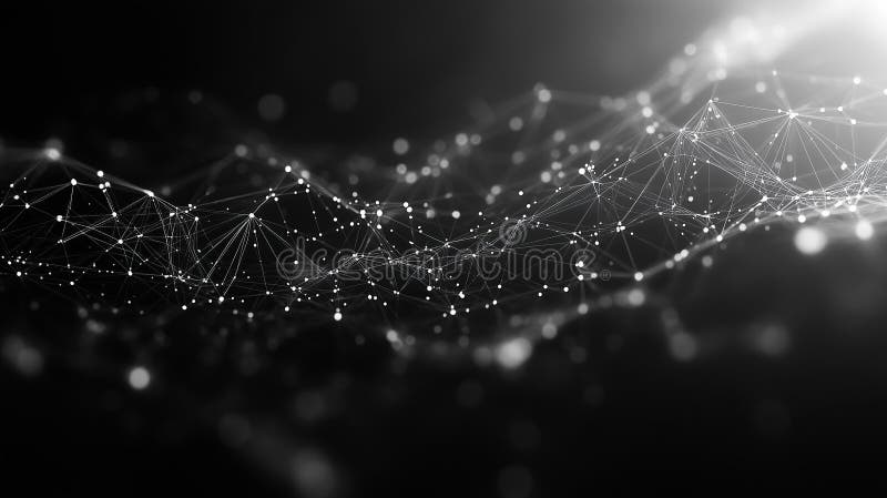 Network of lines and dots forming a digital landscape stock illustration