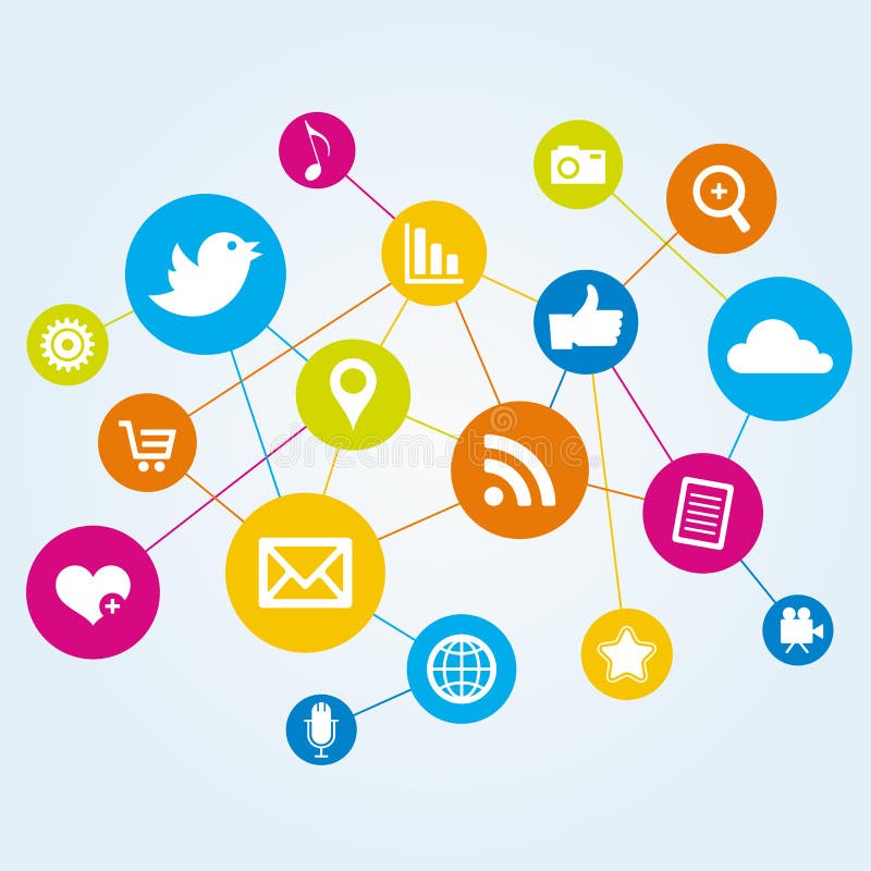 Download Network Of Online Media Icons Stock Vector - Illustration ...
