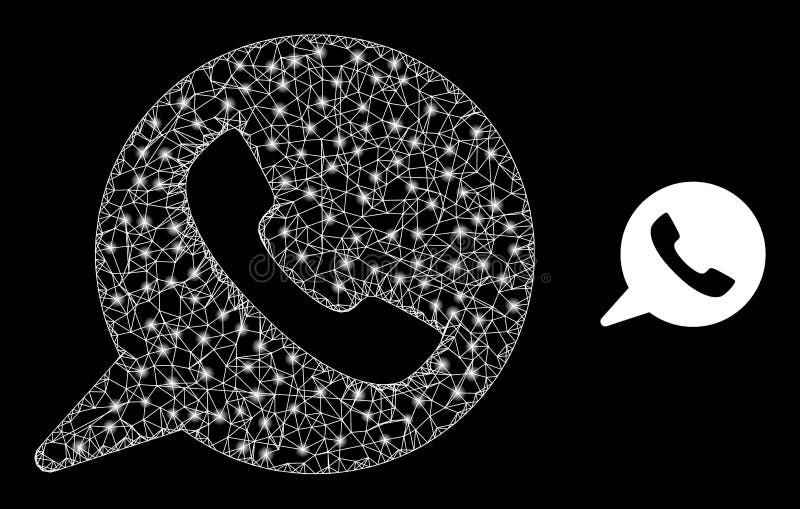 Network Phone Message Web Mesh Icon with Constellation Lightspots. Net mesh phone message frame icon with light spots. Illuminated vector constellation is created from phone message pictogram. Vector carcass mesh phone message icon.