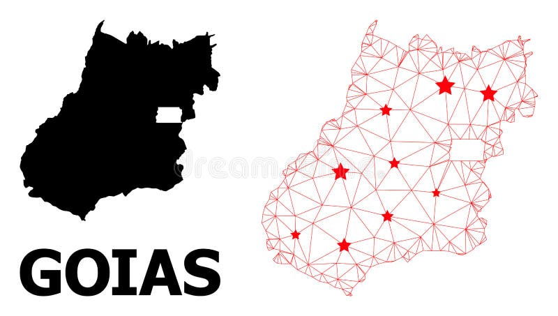 Network Polygonal Map of Goias State with Red Stars vector illustration