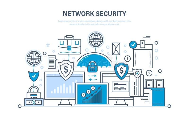 Network security, personal data protection, payment security, database secure. stock illustration