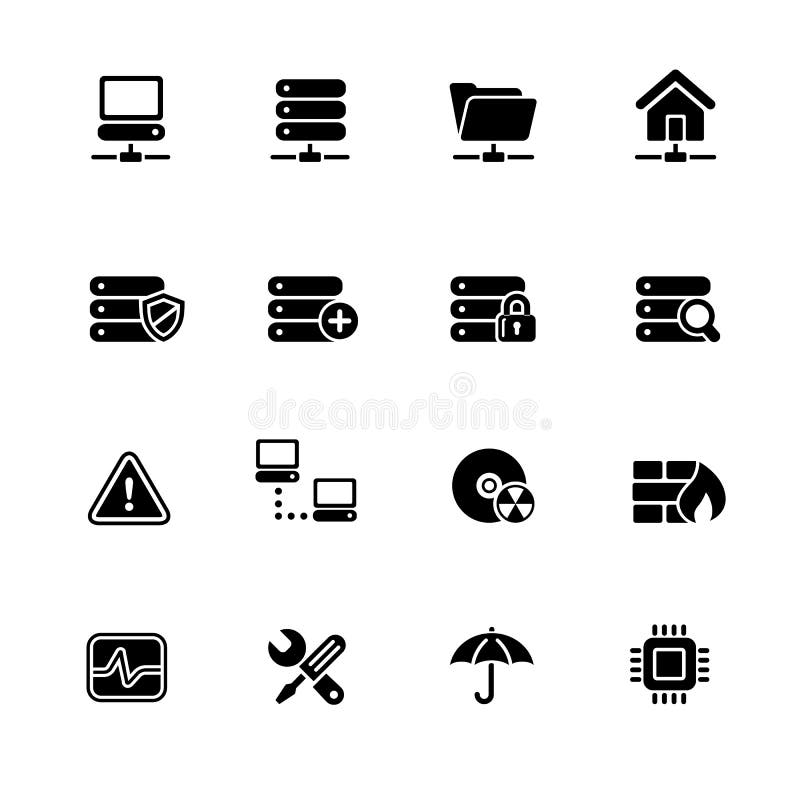 Network, Server & Hosting Web Icons // Black Series stock illustration