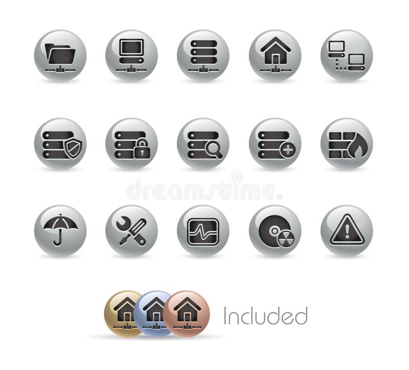 Network & Server // Metal Button Series stock illustration