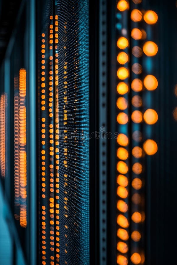 Network Servers in Data Center, Rows of Network Servers with Lights, Blurred Server Background royalty free illustration