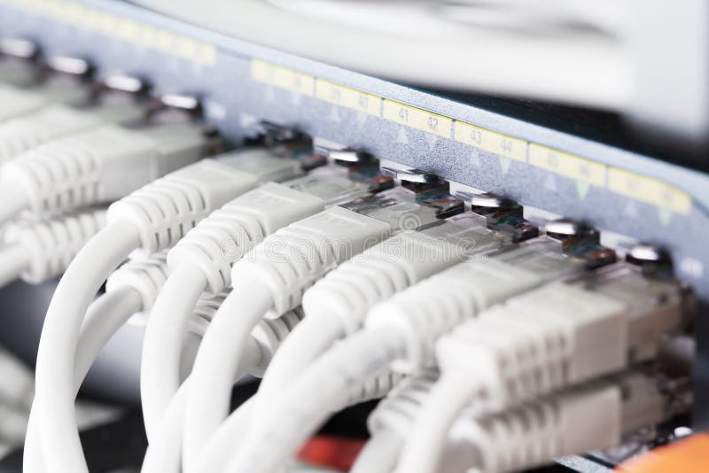 Network switch in datacenter stock photo