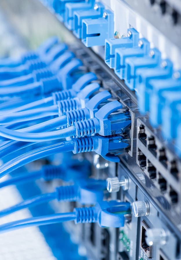 Network switch and ethernet cables,Data Center Concept stock image