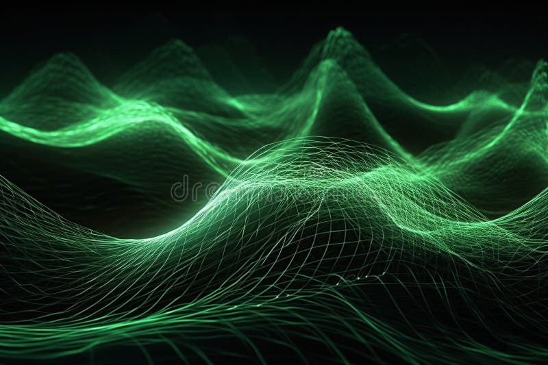 Network technology background. Futuristic tech green background. Low poly 3d wire made with generative AI Scy fi space stock illustration