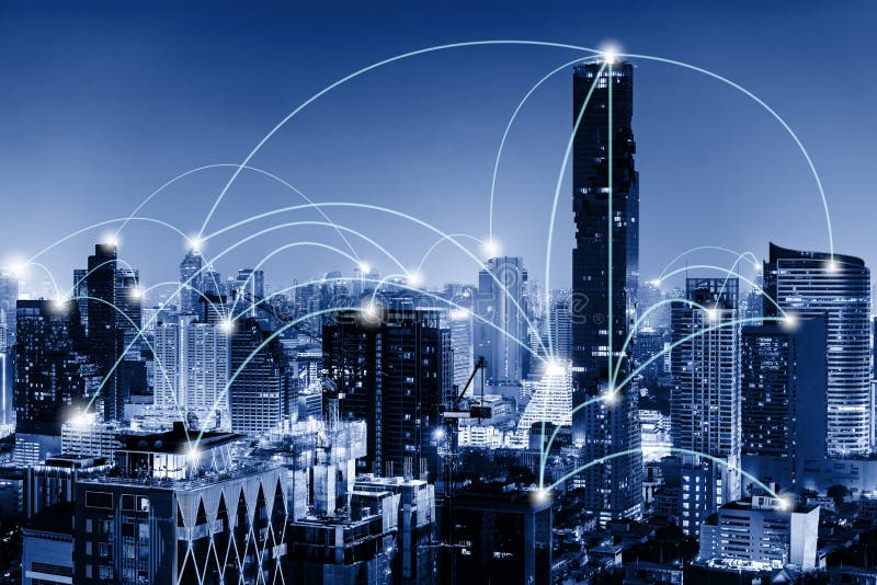 Network Telecommunication and Communication Connect Concept, Connection 5G Networking System of Infrastructure and Cityscape (Sis