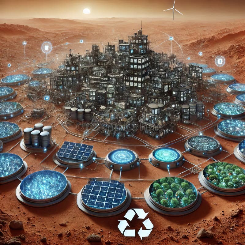 A networked colony built entirely on closed loop recycling syst royalty free illustration