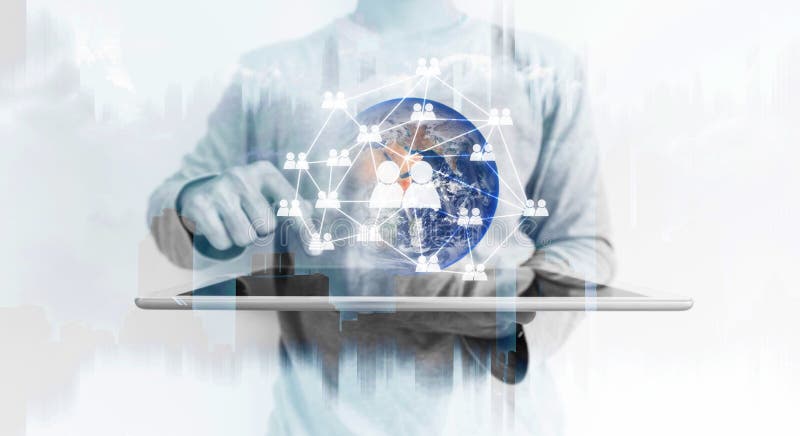 Networking and communication technology. a man working on digital tablet and network global connection technology. Element of this royalty free stock photo Networking and communication technology. a man working on digital tablet and network global connection technology. Element of this royalty free stock photo