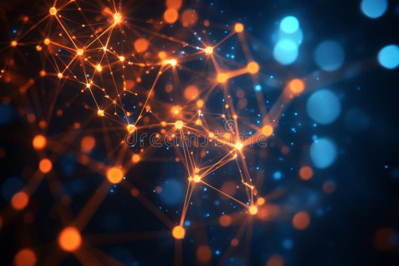 Networking embodies the entrepreneurship growth mindset concept, illustrated by an abstract array of glowing nodes connected by stock photos