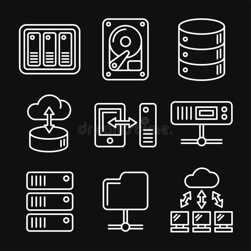 Networking File Share and NAS Server Icons Set. Line Style Vector vector illustration