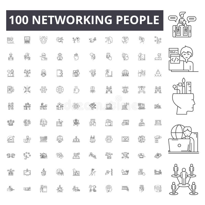 Networking kreskowych ikon ludzie, znaki, wektoru set, kontur ilustracji poj? cie ilustracja wektor
