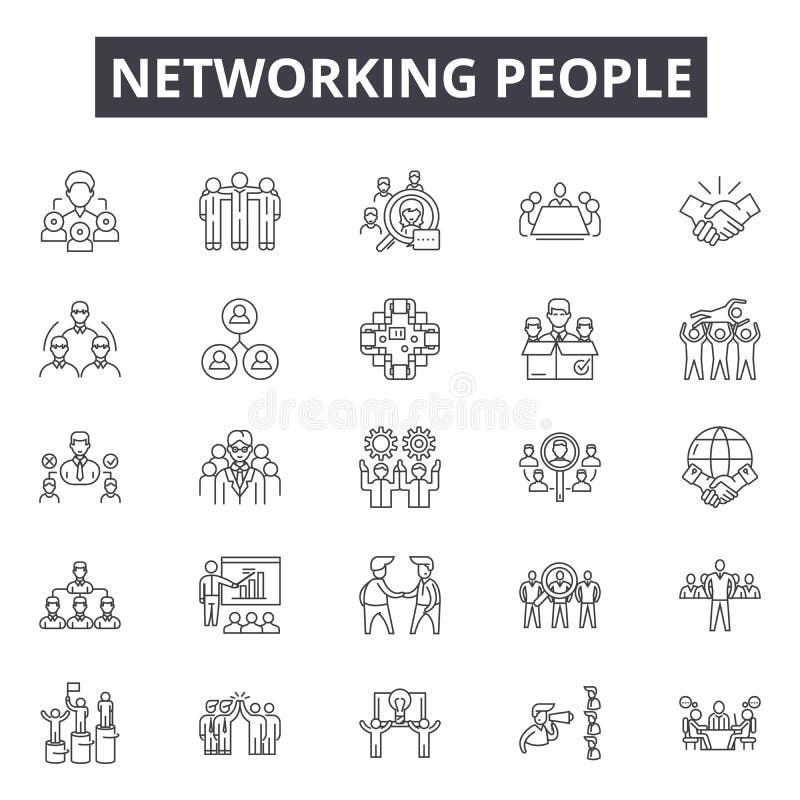 Networking kreskowych ikon ludzie, znaki, wektoru set, kontur ilustracji pojęcie ilustracji