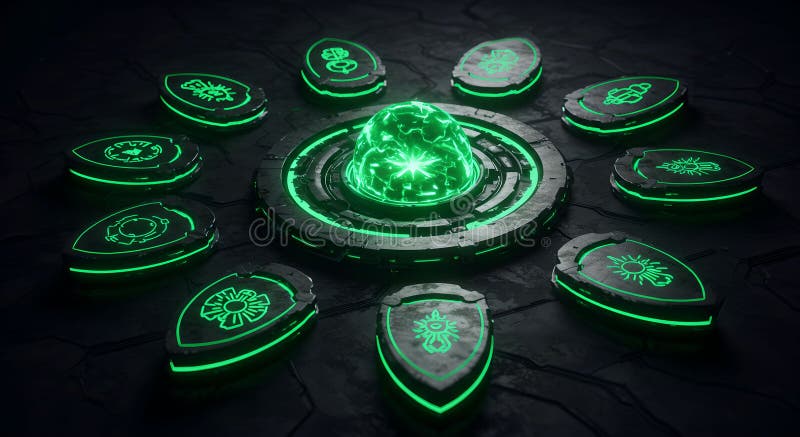 Netzhub für grüne und blaue Cyber-Sicherheit vektor abbildung