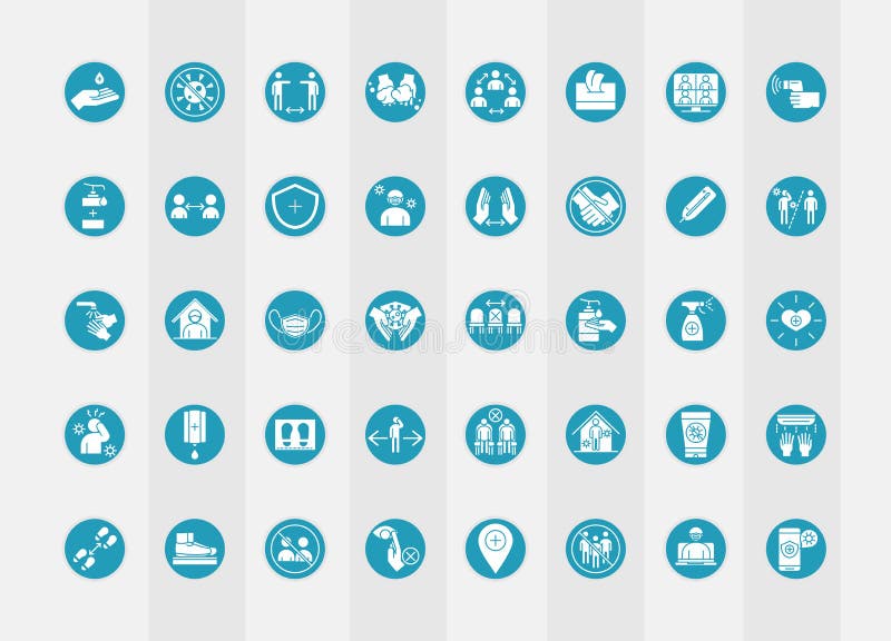 New normal lifestyle after coronavirus disease covid 19, blue silhouette icons set vector illustration. New normal lifestyle after coronavirus disease covid 19, blue silhouette icons set vector illustration