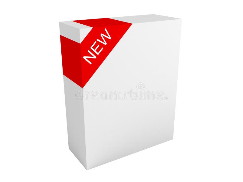 Neuer und verbesserter Produktpaketkasten stock abbildung Neuer und verbesserter Produktpaketkasten stock abbildung