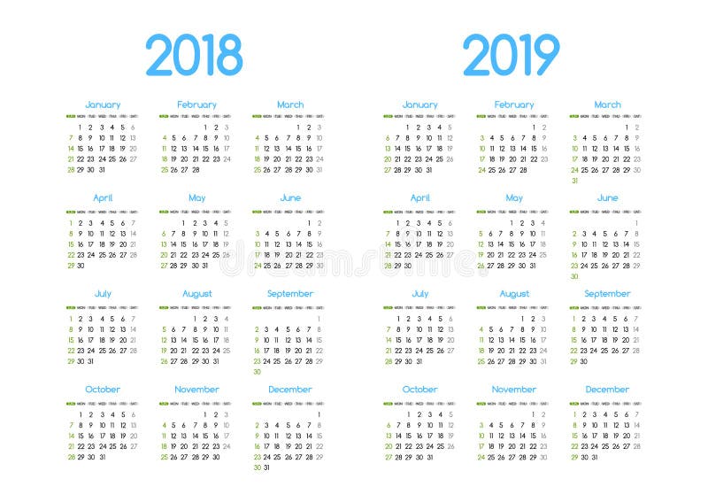 Neues des Vektorkalenders des Jahres 2018 und 2019 modernes übersichtliches Design vektor abbildung Neues des Vektorkalenders des Jahres 2018 und 2019 modernes übersichtliches Design vektor abbildung