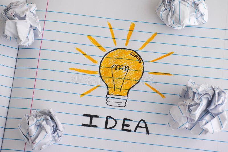 Neues Ideenkonzept Zeichnung einer Glühlampe mit Wort Idee auf Anmerkung stockbilder Neues Ideenkonzept Zeichnung einer Glühlampe mit Wort Idee auf Anmerkung stockbilder