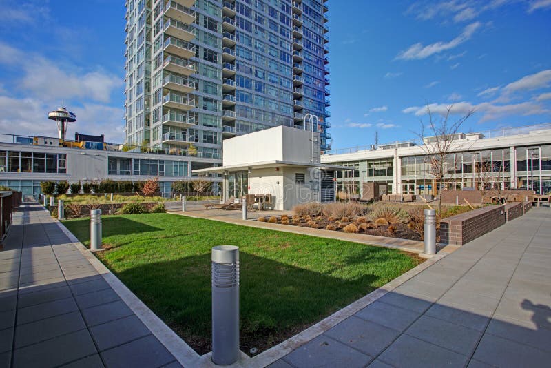 Neues Wohngebäude mit Panoramablick der Stadt Seattle