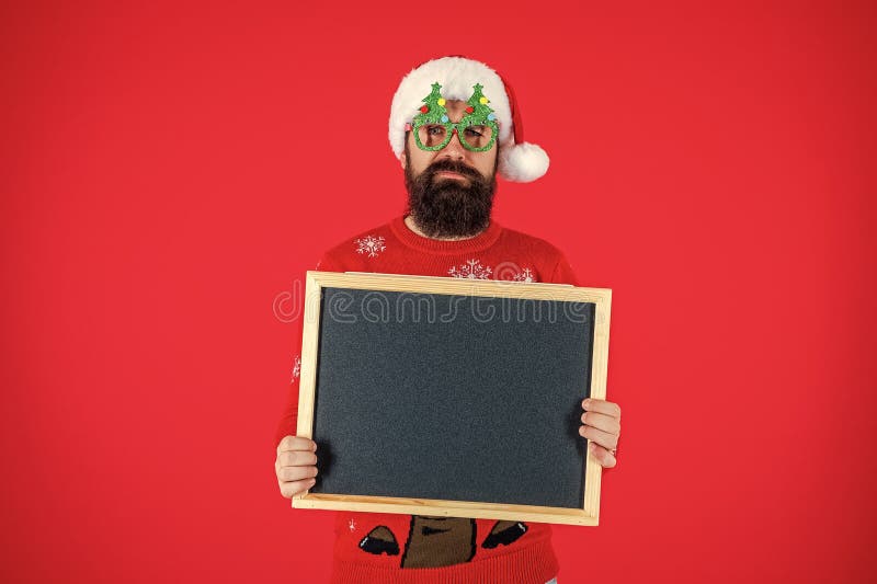 Neujahrsmensch. Xmas Verkauf Kopierplatz. Verkauf und Rabatt für Weihnachten. Happy New Year lizenzfreie stockbilder