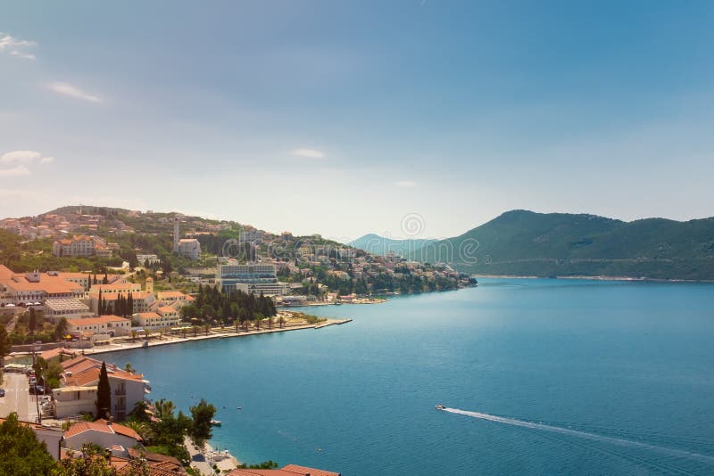 Neum city - turist resorts on hill with blue sky