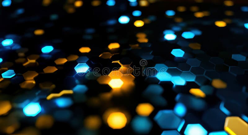Neural Links Network Abstract background hexagon pattern with glowing lights stock illustration