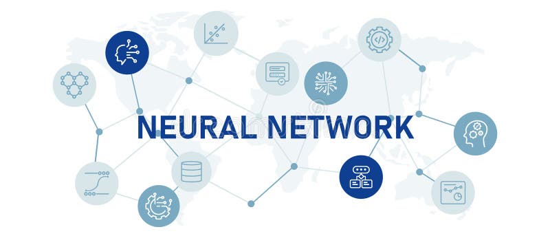 Neural network AI artificial intelligence icon set smart learning machine system technology innovation adaptive software royalty free illustration