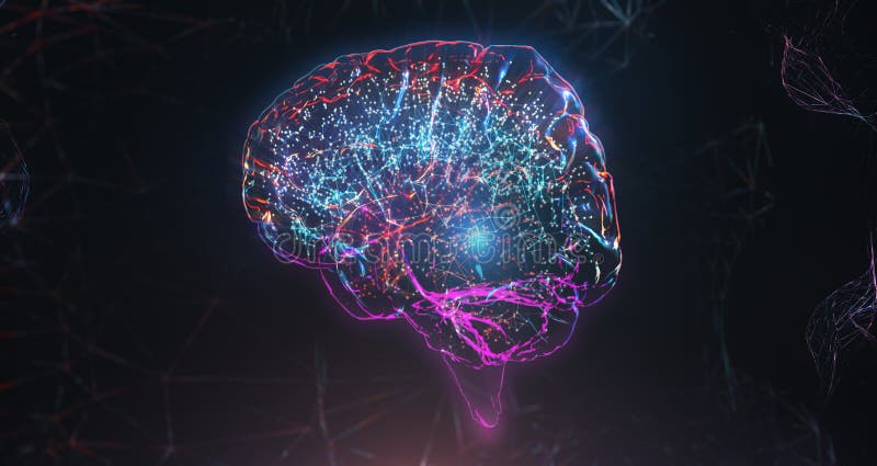 Neural network cyber brain artificial intelligence vector illustration