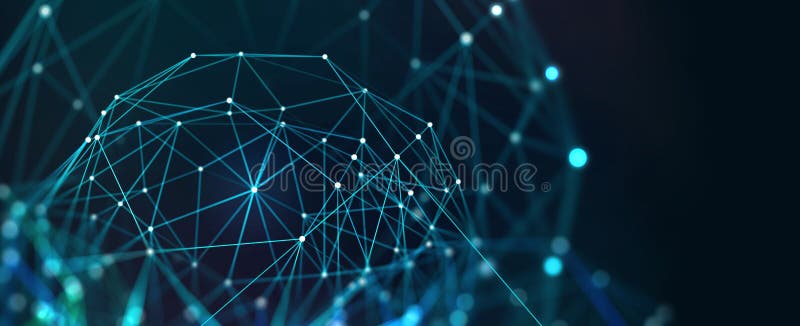 Neural network, artificial intelligence, social connections, digital database, polygonal mesh stock illustration