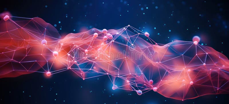 Neural network background in blue and pink tones royalty free stock image