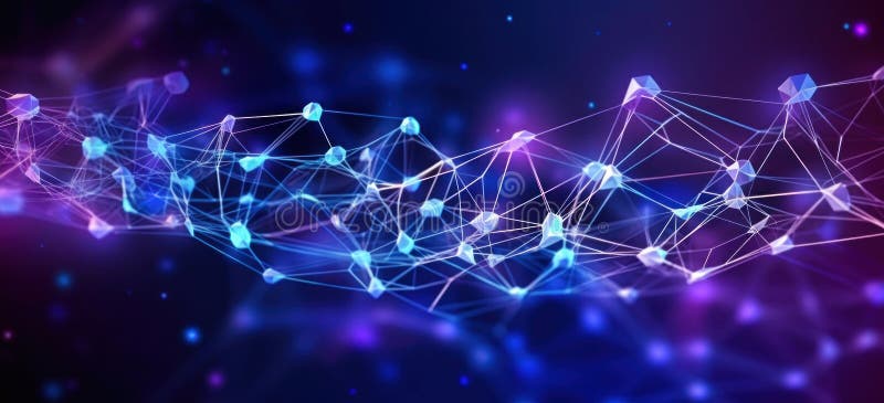 Neural network background in blue and pink tones stock images