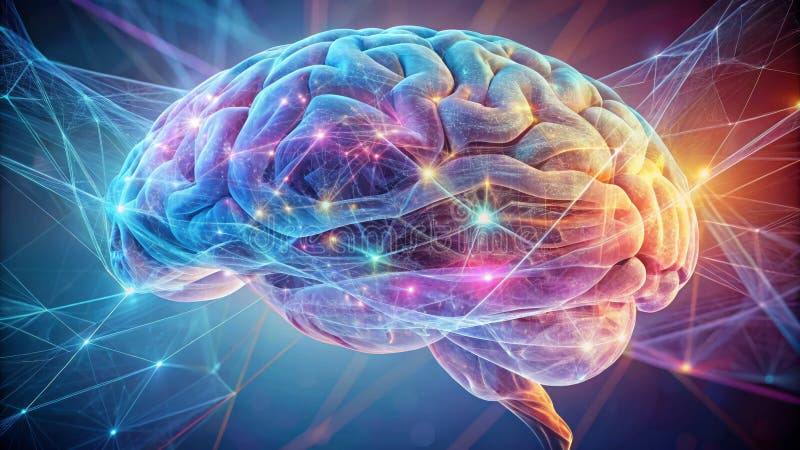 Neural Network Brain, Digital Art, Connectivity Concept stock illustration
