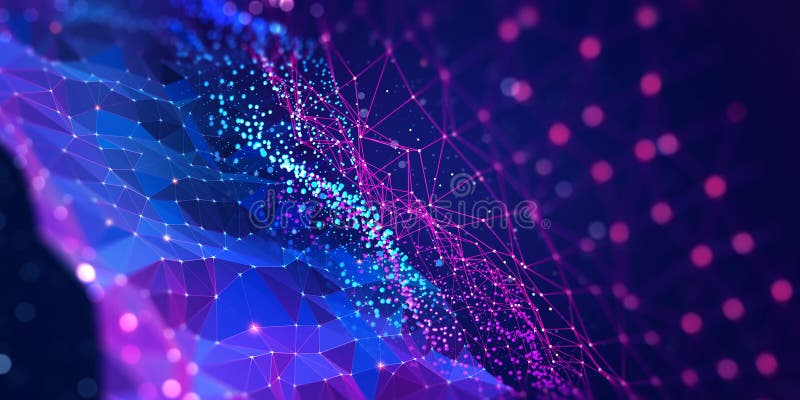 Neural network 3D illustration. Big data and cybersecurity vector illustration