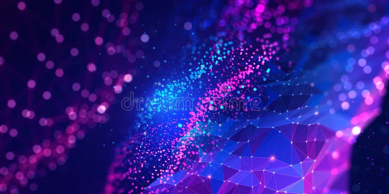 Neural network 3D illustration. Big data and cybersecurity vector illustration
