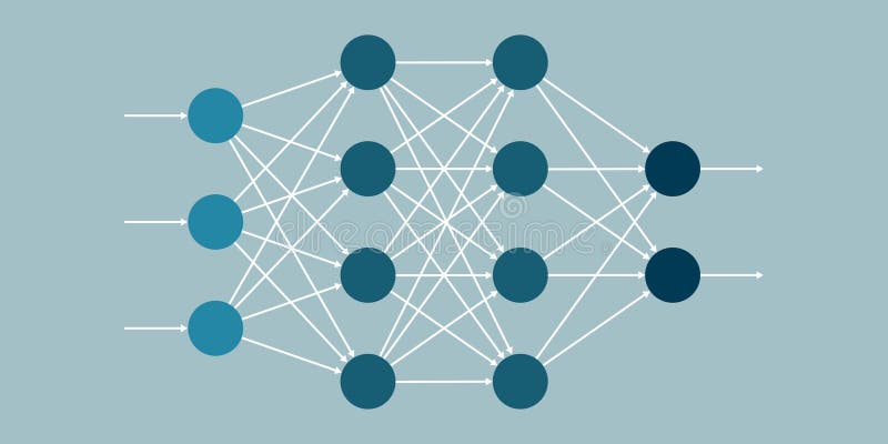 Neural network deep learning process stock illustration