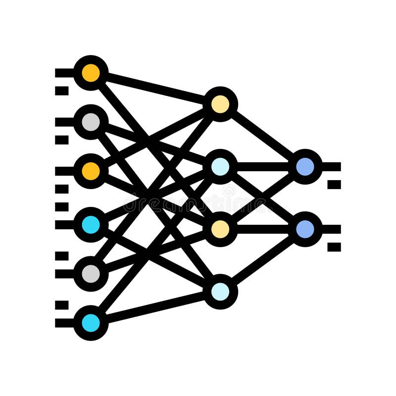 Neural network diagram nlp color icon vector illustration stock illustration