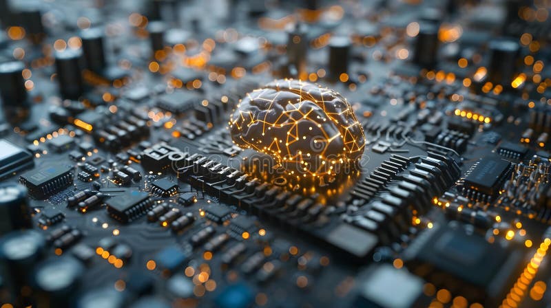 Neural Network-driven Brain Management on a Chip. Concept Neural Networks, Brain Management, Chip royalty free illustration