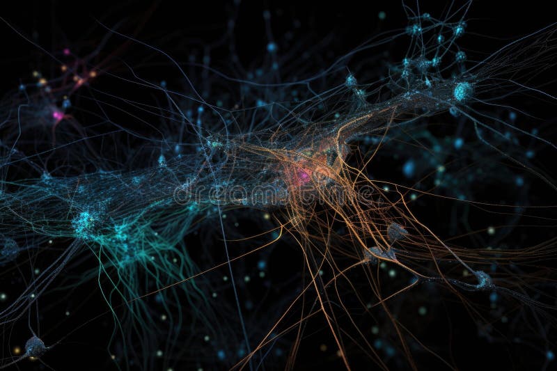 Neural network, with each neuron and synapse visible, learning to recognize new object royalty free illustration