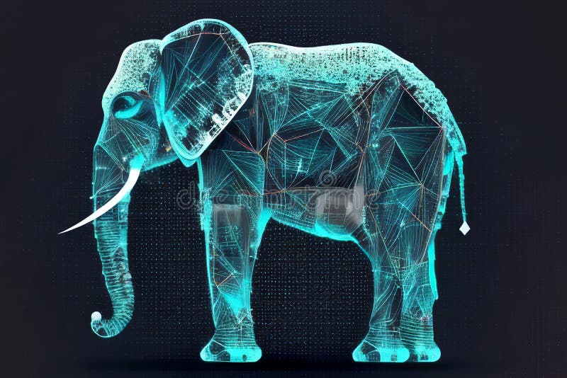 Neural network of an elephant with big data and artificial intelligence circuit board in the body of the animal royalty free illustration