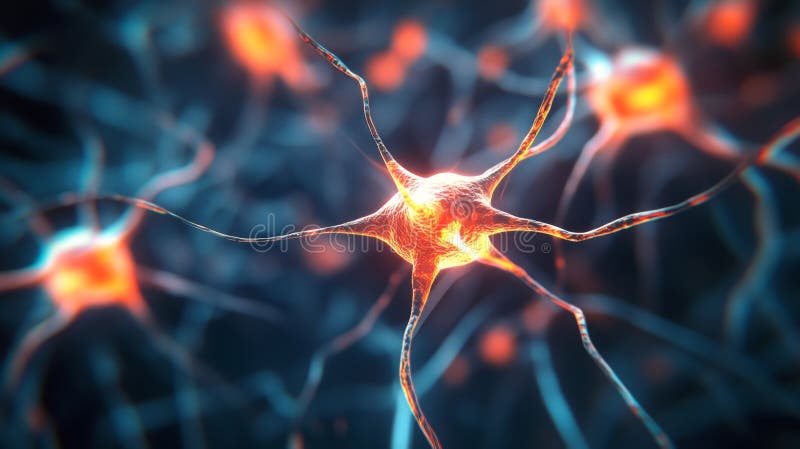 Neural Network Illuminated With Glowing Connections Depicting Complex Information Flow stock illustration