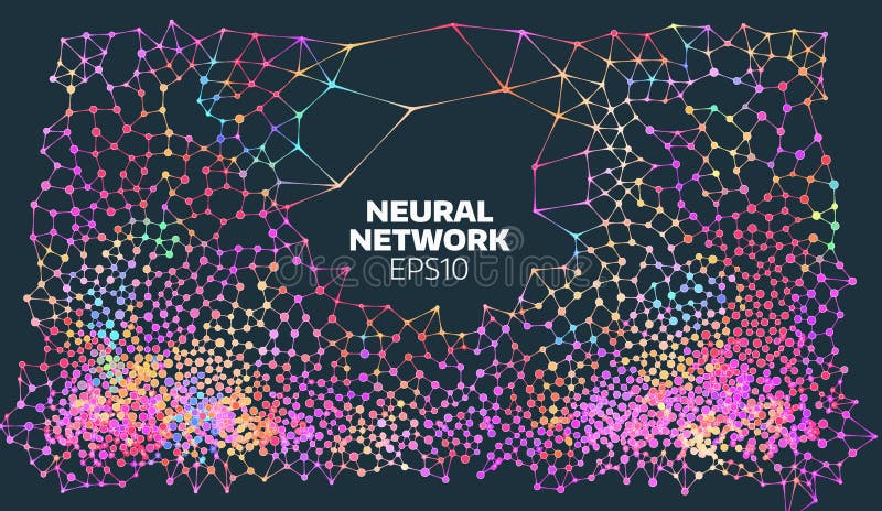 Neural network illustration. Abstract machine learning process. Geometric data cover. artificial intelligence stock illustration