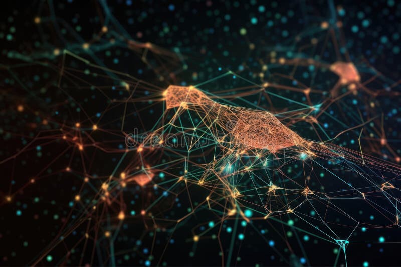 Neural network, with its nodes and connections visible, learning abstract concept royalty free illustration