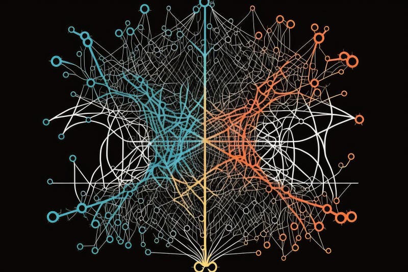 Neural network, showing how different inputs and outputs can be handled stock illustration