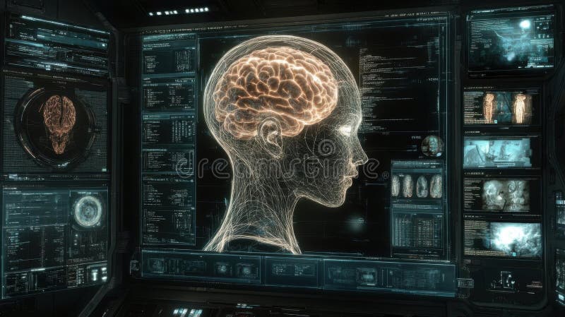 Neural Network Visualization, Digital Brain Scan royalty free stock images