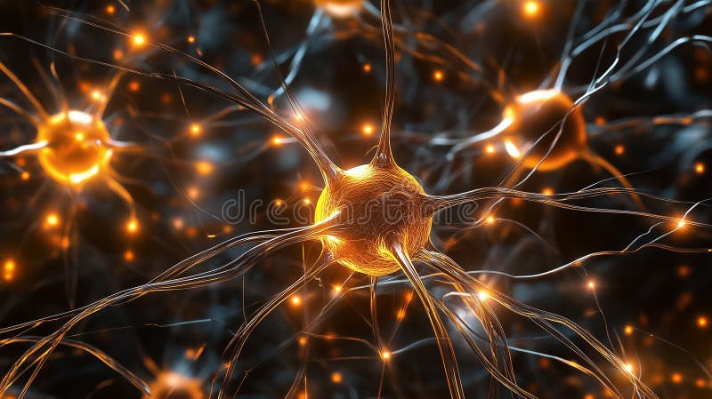 A neural network visualization shows glowing nodes and pathways, highlighting complex connections royalty free stock image